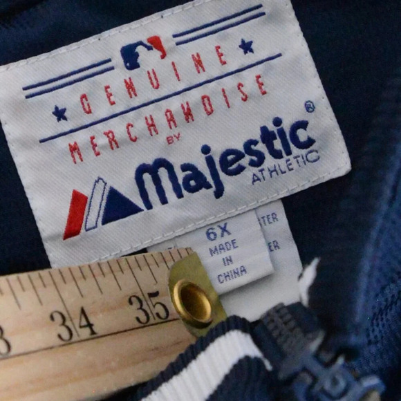 VTG Majestic Athletic Detroit Tigers Navy And White Zip Up Windbreaker Jacket 6X - Picture 4 of 12